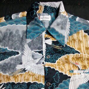 Vintage Liberty House Cranes Abstract Polyester Hawaiian Shirt